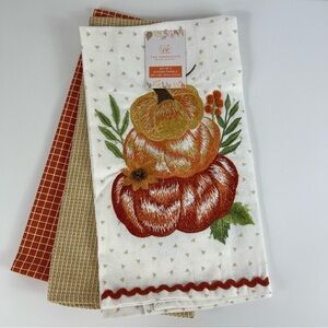 Rachel Ashwell The Farmhouse Pumpkins Kitchen Towels (3) Halloween Fall NEW